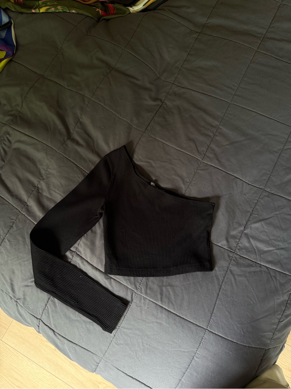 Zara Black One-Arm Ribbed Crop Top